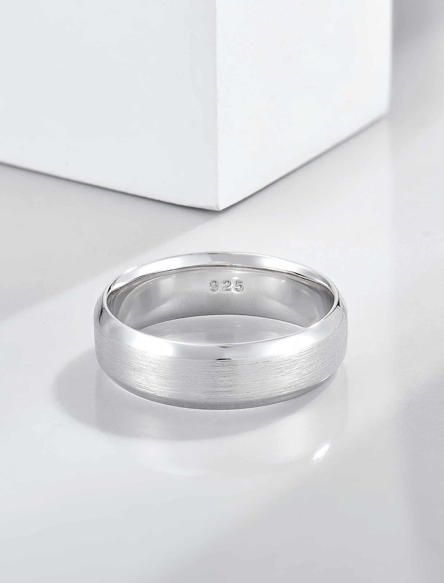 STARCHENIE 6mm Wedding Band, Solid 925 Sterling Silver Ring for Men, Brushed Matte Finish, Beveled Polished Edge, Comfort Fit Size 10