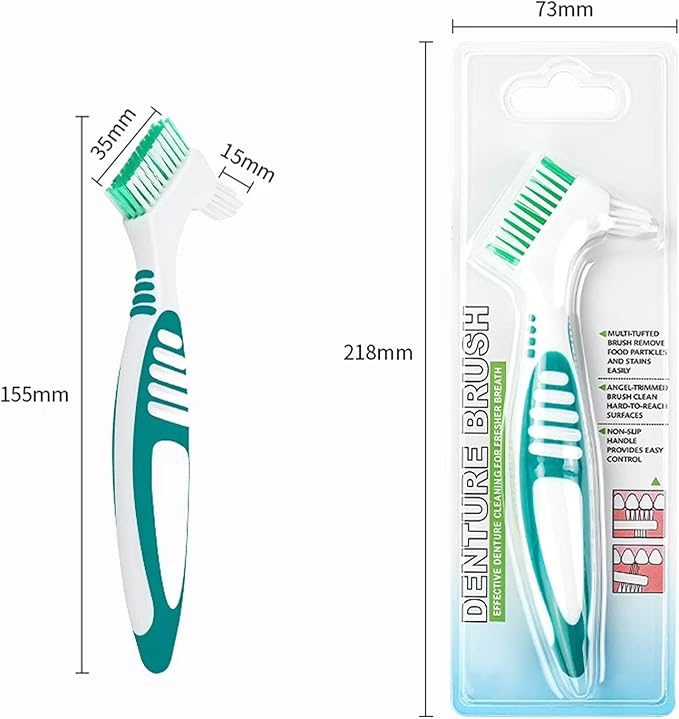 Denture Brush Dual Head Toothbrushes False Teeth Brush Denture Cleaning Kit Toothbrush (Purple, Orange)