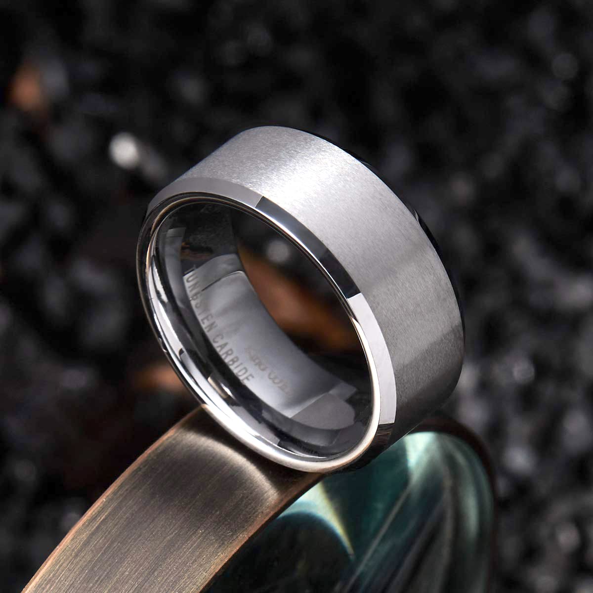 King Will 8mm Men's Silver Wedding Ring - Brushed Matte Surface, Beveled Polished Edge, Comfort Fit Size 10