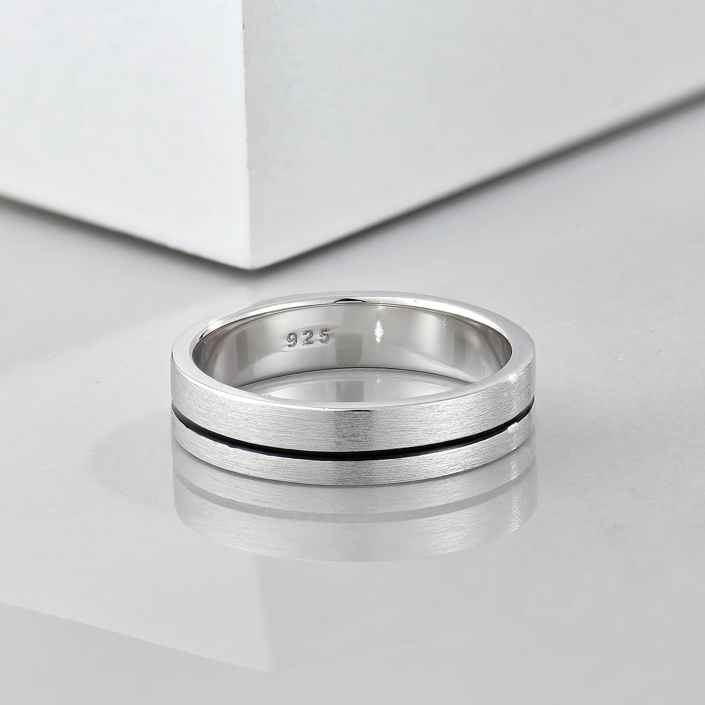 STARCHENIE Wedding Band Ring for Men, 925 Sterling Silver Comfort Fit, Brushed Matte Finish with Center Groove, Sizes 10