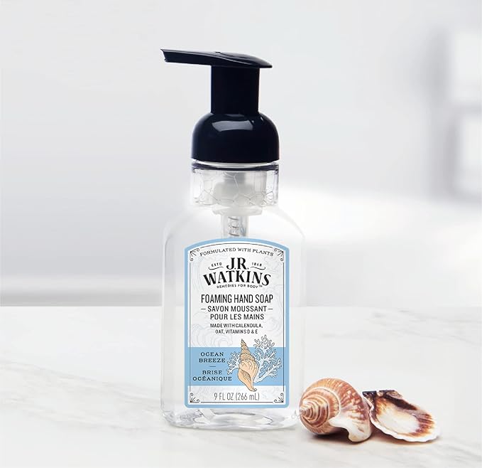 J.R. Watkins Foaming Hand Soap with Pump Dispenser, Moisturizing Foam Hand Wash, Alcohol-Free, Cruelty-Free, Ocean Breeze, 9 fl oz, 3 Pack