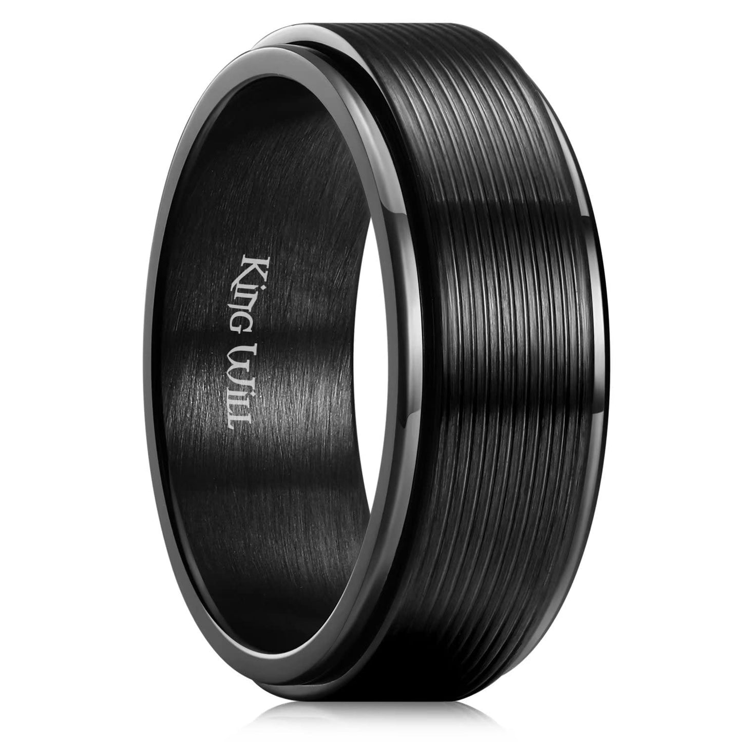 King Will Black Line Groove Mens Women 8mm Spinner Rings Stainless Steel Anxiety Fidget Ring for Women Men Polish Groove Wedding Band Fidget Ring Matte Brushed Comfort Fit 12