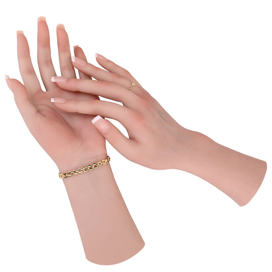 MOTLEYBEAN Realistic Silicone Female Hand Life Size Female Model Hand for Showing Jewelry Pranksters Halloween Props Photography Props (Nude,Right Hand-Without Skeleton)