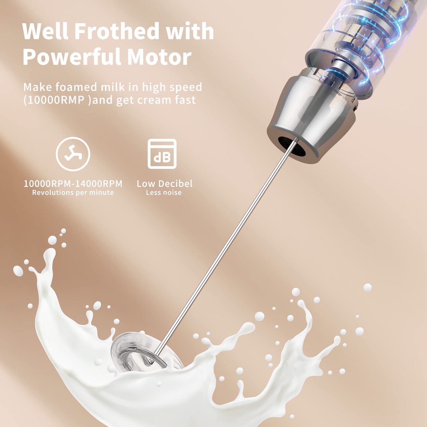 Maestri House Rechargeable Milk Frother with 3 Heads, LunaFro AS Handheld Electric Foam Maker Waterproof Detachable Stainless Steel Whisk Drink Mixer Foamer with Stand for Lattes, Cappuccino, Egg