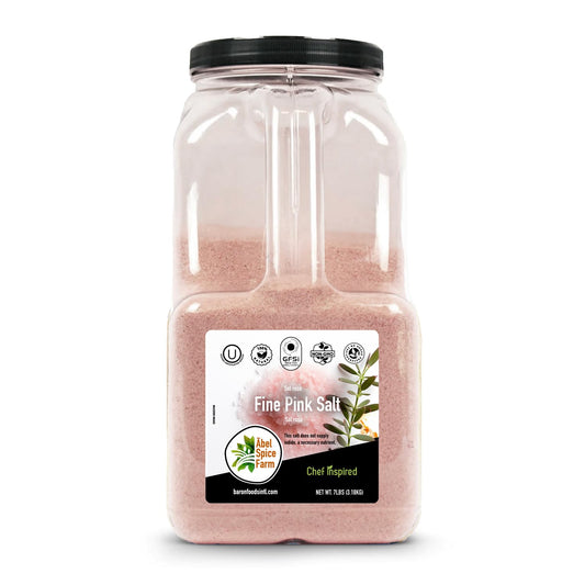 Ābel Spice Farm Pink Himalayan Salt - Fine 7 Lb Bulk Pack - Premium, 100% Natural, Kosher-Certified, Non-GMO, Fine Grain Pink Salt for Cooking, Bath Soaks, and Skincare