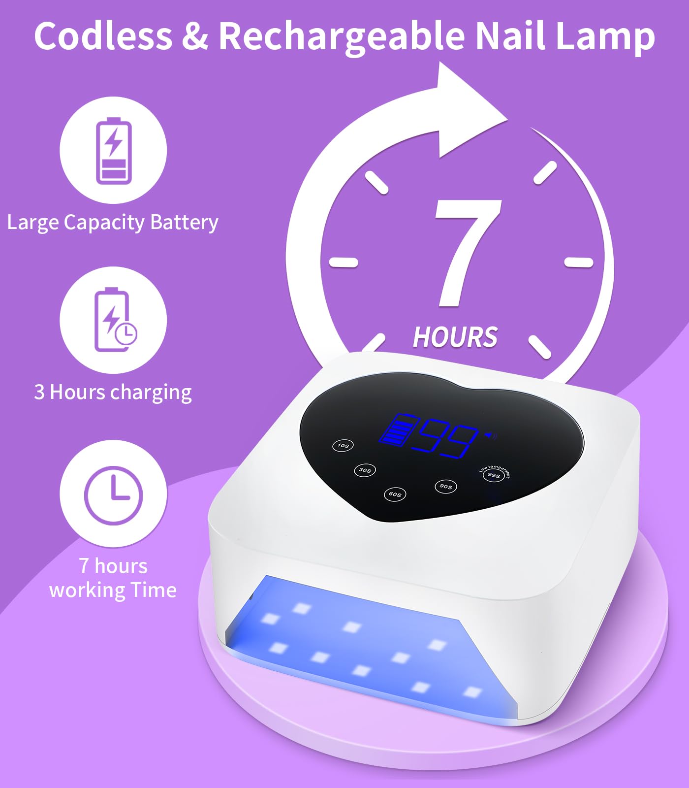 UV Nail Lamp, HUGMAPLE 72W UV Light for Gel Nails with 5 Timer Setting, Touch Control & Auto Sensor, Cordless Rechargeable Fast Dryer, Professional Led Curing Lamp for Salon & Home