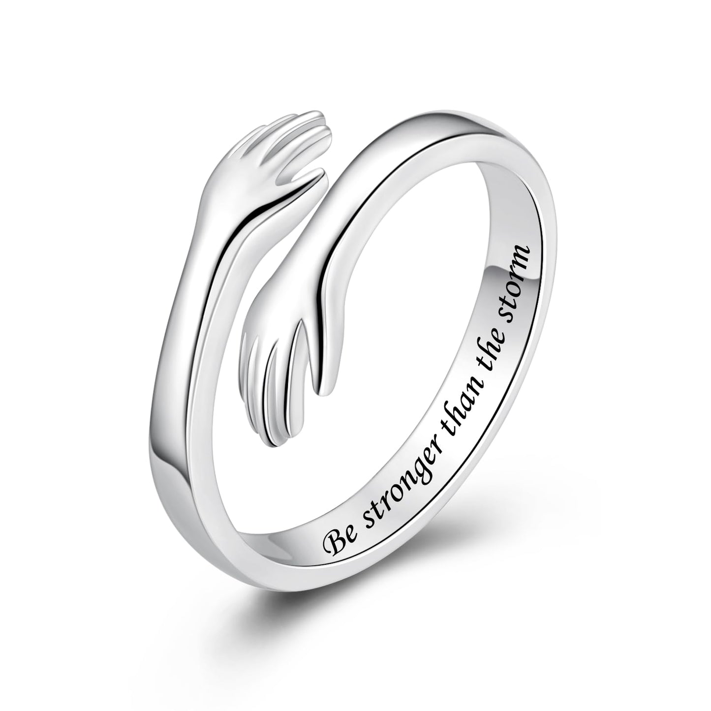 ACJFA S925 Sterling Silver Hug Ring for Women Adjustable Thumb Ring Birthday Gifts (Be stronger than the storm)