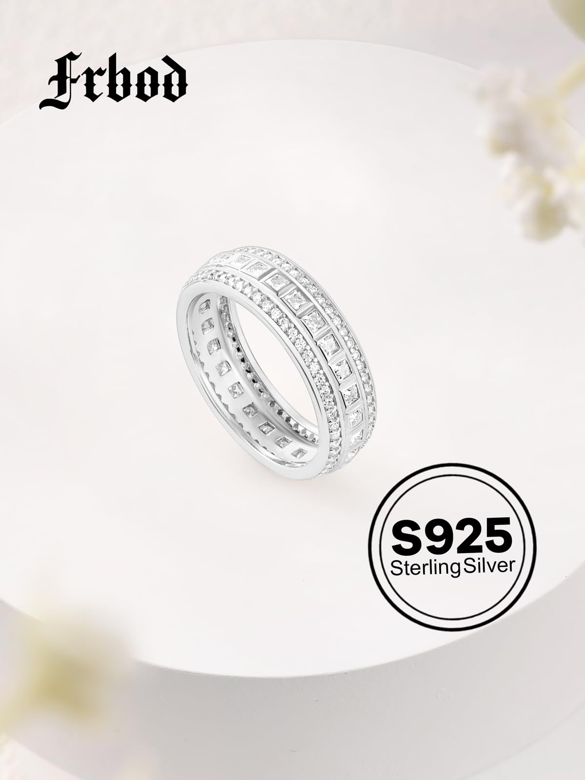 Frbod Womens Moissanite Engagement Ring Sparkle Diamond Eternity Band Silver Princess Cut Moissanite Rings Size 8