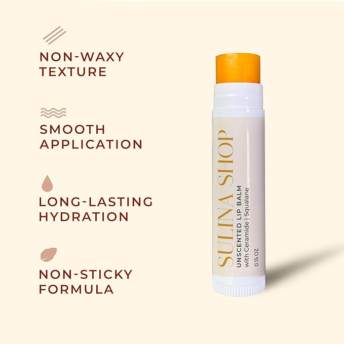 Unscented Lip Balm Hydrating for Dry Lips - Lip Moisturizer with Castor Oil and Beeswax, Chapped Lip Repair, Restores Smoothness, Barrier Protection, Fragrance-Free and Gentle (Pack of 3)