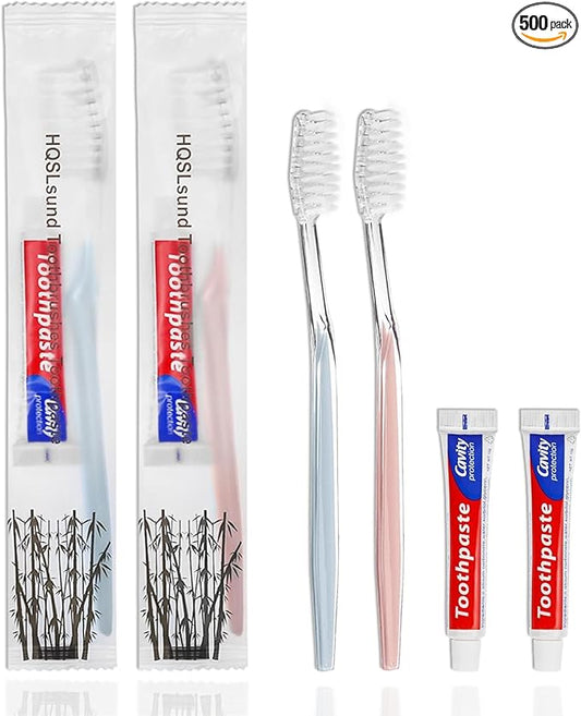 500pcs Disposable Toothbrushes, 2 Color, Travel Toothpaste for Homeless, Airbnb, Hotel