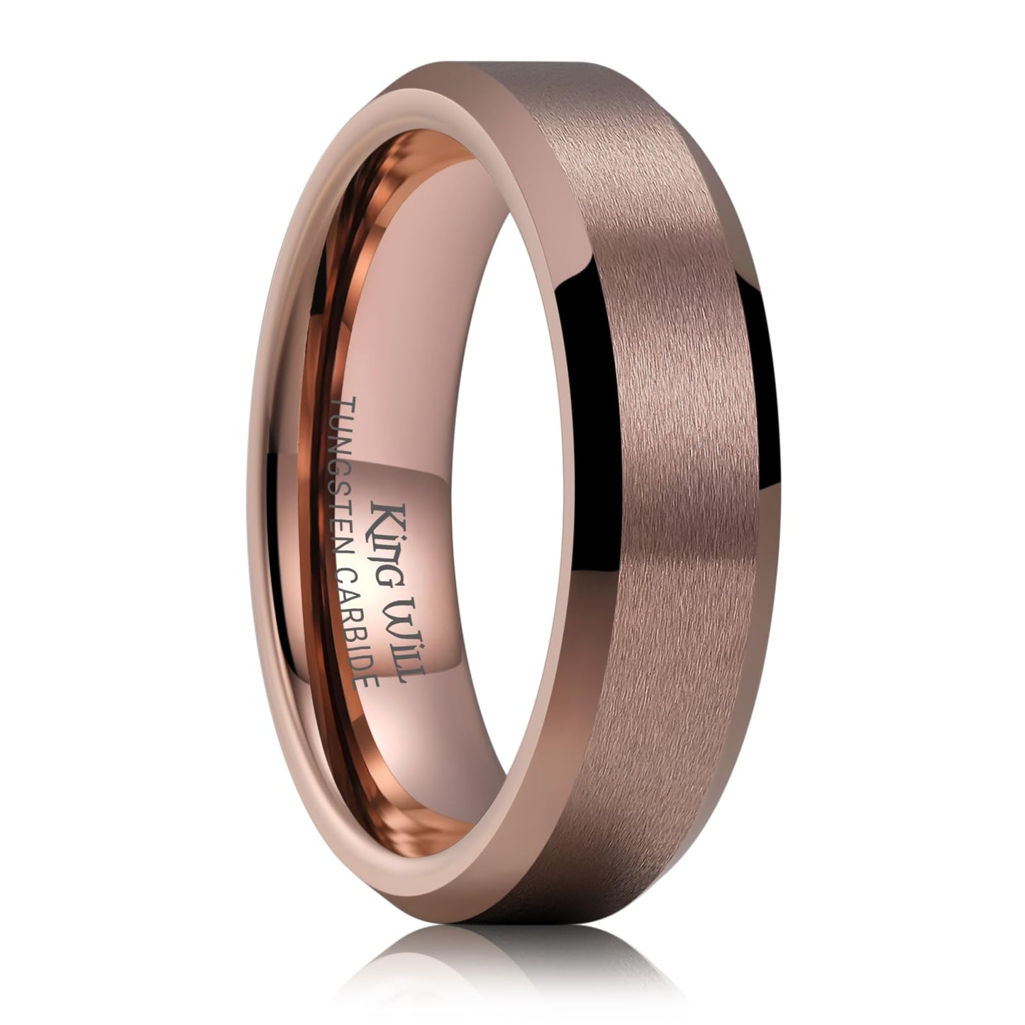 King Will Brown Basic Tungsten Rings For Men 6mm Wedding Band Polished Edge Brushed Matte Promise Ring Comfort Fit, Size 14