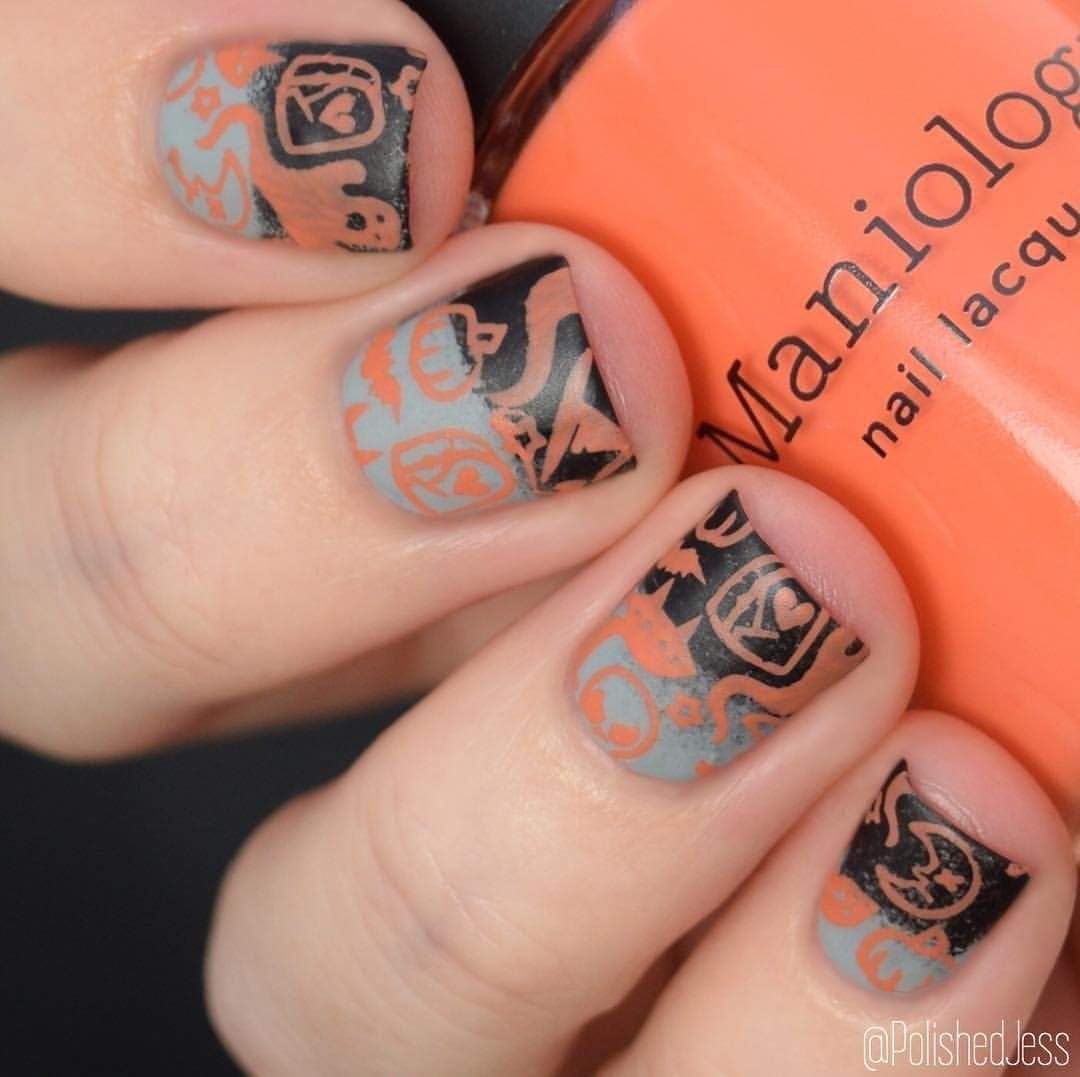 Maniology Creepy Cute Nail Stamping Plate Set, Halloween Plates Bundle (Fright Night (M032), Ghosted (M056), Bad to The Bone (M158), Halloween Treats (M248))