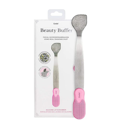 Lindo Beauty Buffer - Microdermabrasion Tool, Diamond Infused, Embedded Silicone Lip Scrubber, For Smooth Skin, Radiant Complexion, Travel Pouch Included