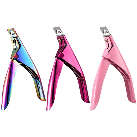 Yaomiao 3 Pcs False Premium Nail Clipper for Acrylic Nail Tips Cutter Rustproof Stainless Steel Fingernail Trimmer Manicure Tool for Salon Beauty Artificial Tips Blade Clip(Colorful, Rose Red, Pink)