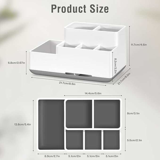 Electric Toothbrush Holder, Detachable Non-Slip Bathroom Organizer Countertop with 6 Compartments and Drainage Holes Bathroom Organizer for Bathroom, Kitchen, and Family