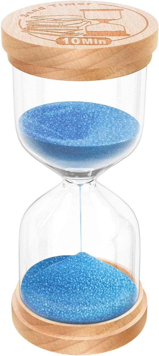 10 Minute Sand Timer, Wooden Hourglass Sand Clock, Small Wood Blue 10 Min Hour Glass, Sandglass for Brushing Teeth, Reloj De Arena, Classroom, Game, Kitchen, Home, Office