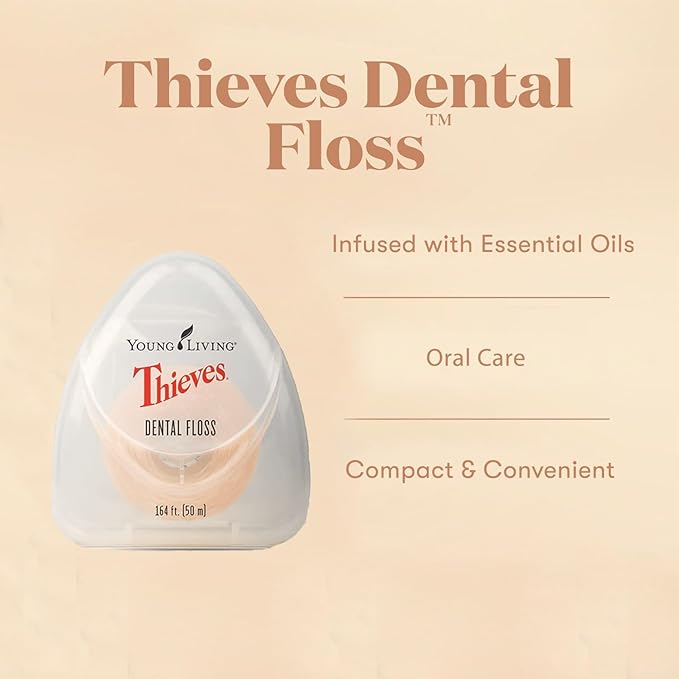 Young Living Thieves Dental Floss | 164 ft | Infused with Thieves Essential Oil Blend | Natural Waxed Floss for Daily Oral Hygiene, Fresh Breath, and a Naturally Clean Feeling