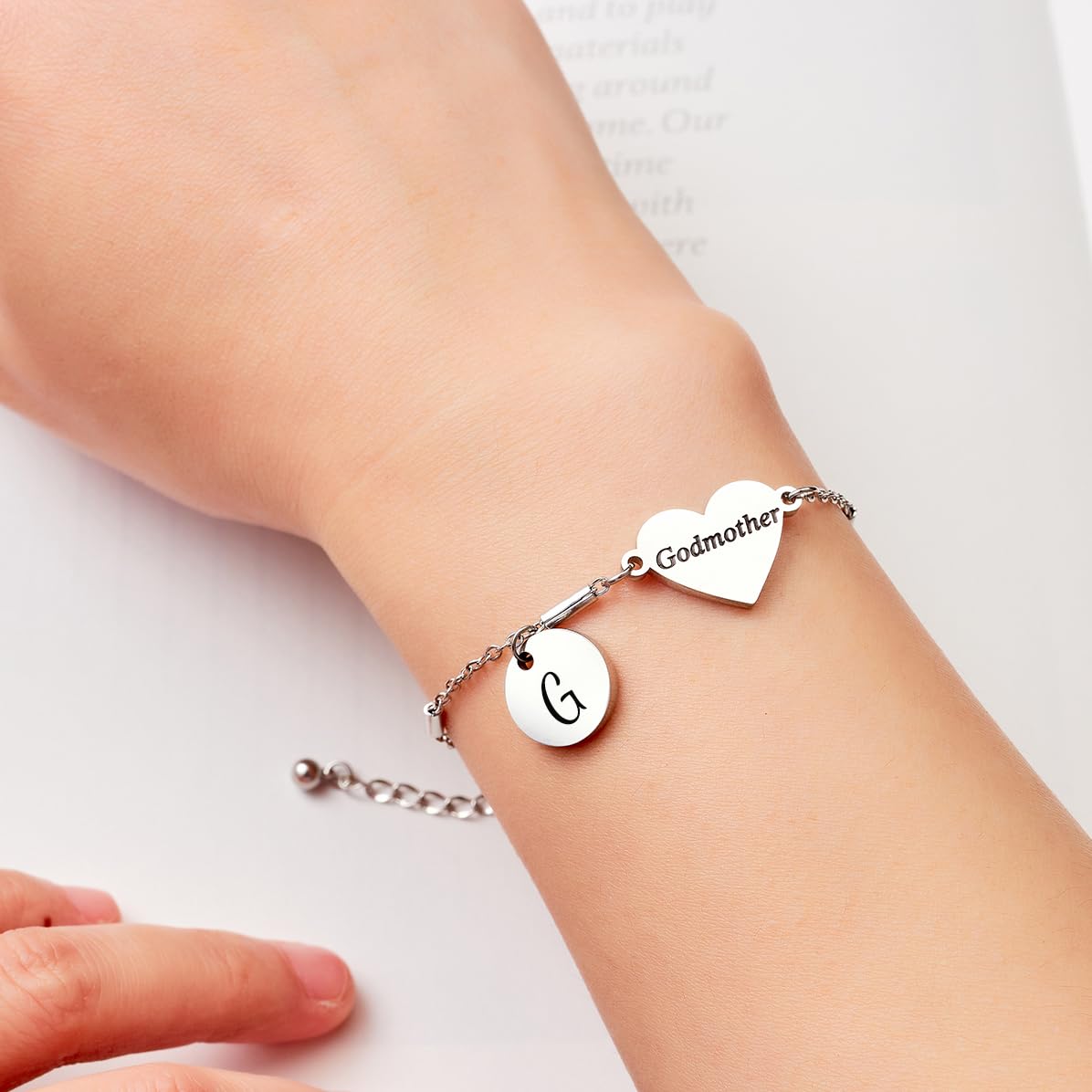 CHENVA Godmother Gifts Initial Bracelet Bangle for Women Gift for Godmother from Goddaughter (Godmother Bracelet G)