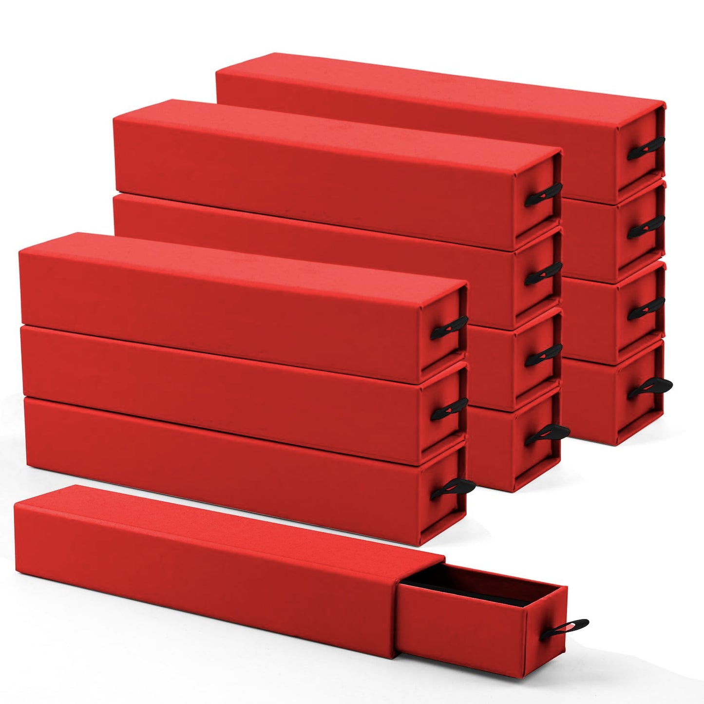Lainrrew Jewelry Gift Box, Luxury 12-Pack Jewelry Gift Box Velvet-Lined, Compact Drawer Style for Earrings & Rings, Stylish Necklace Bracelet Organizer, 8.3x1.8x1.4 Inches (Red)