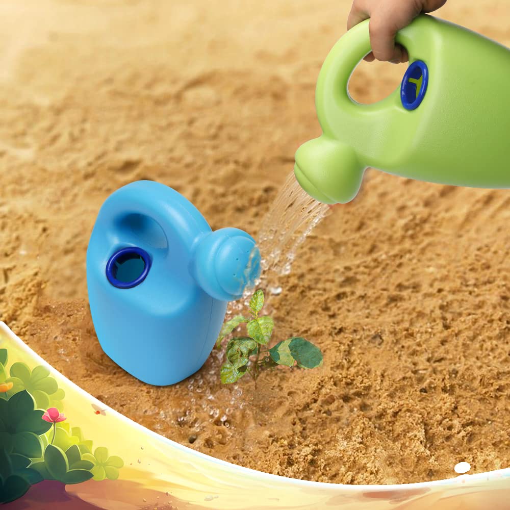 Beach Sand Watering Can Toy for Kids, Havy Duty Plastic Water Can for Garden Beach Bath Play Time, Water Can Garden Sandbox Tools for Boys Girls, 2PCS - Blue Green