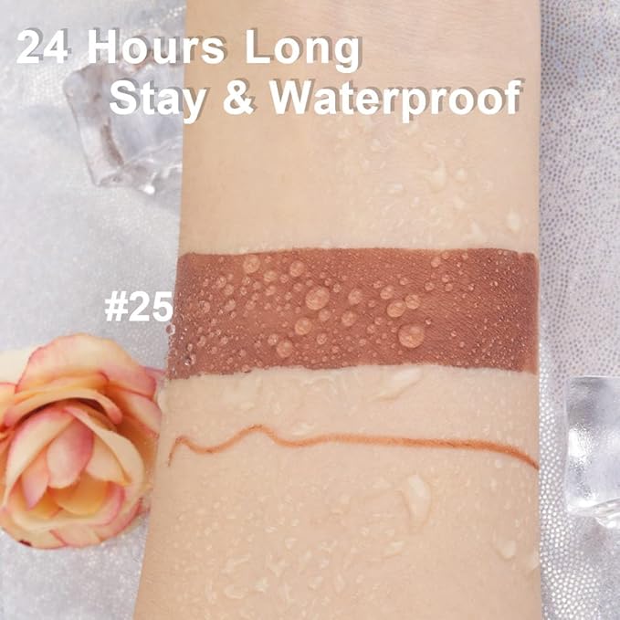 evpct 2Pcs Medium Brown Beige Lip Liner and Matte Lipstick Makeup Sets Vegan Lipstick Lip Liner and Gloss Set Long Lasting Waterproof labiales mate 24 horas originales matte larga duracion 24 25#