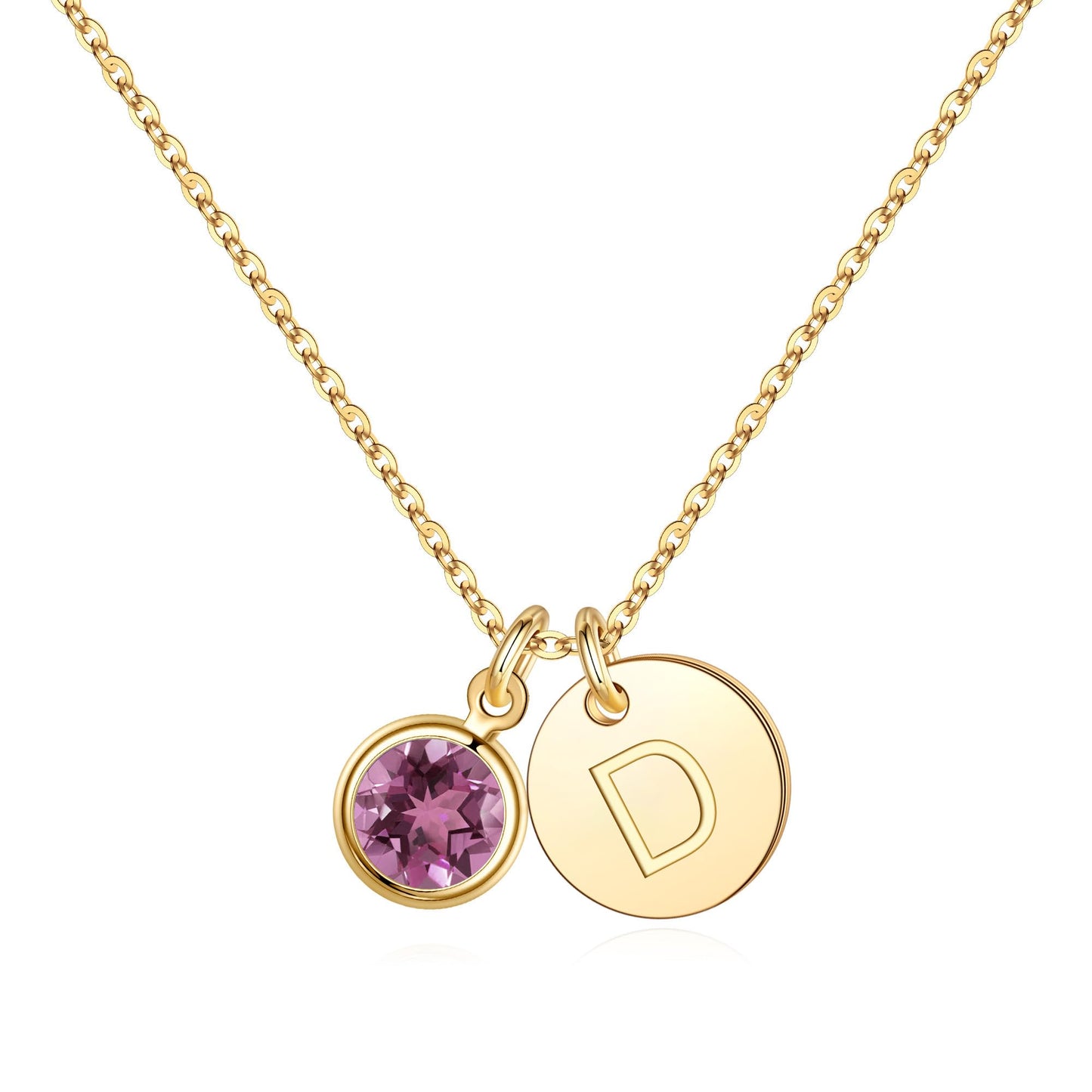 Hidepoo Initial Birthstone Necklace Gifts - Personalized Mothers Day Birthday Gift for Woman Wife Sister Grandma Mom, February Amethyst Birthstone Jewelry for Women, Disc Letter D Necklaces