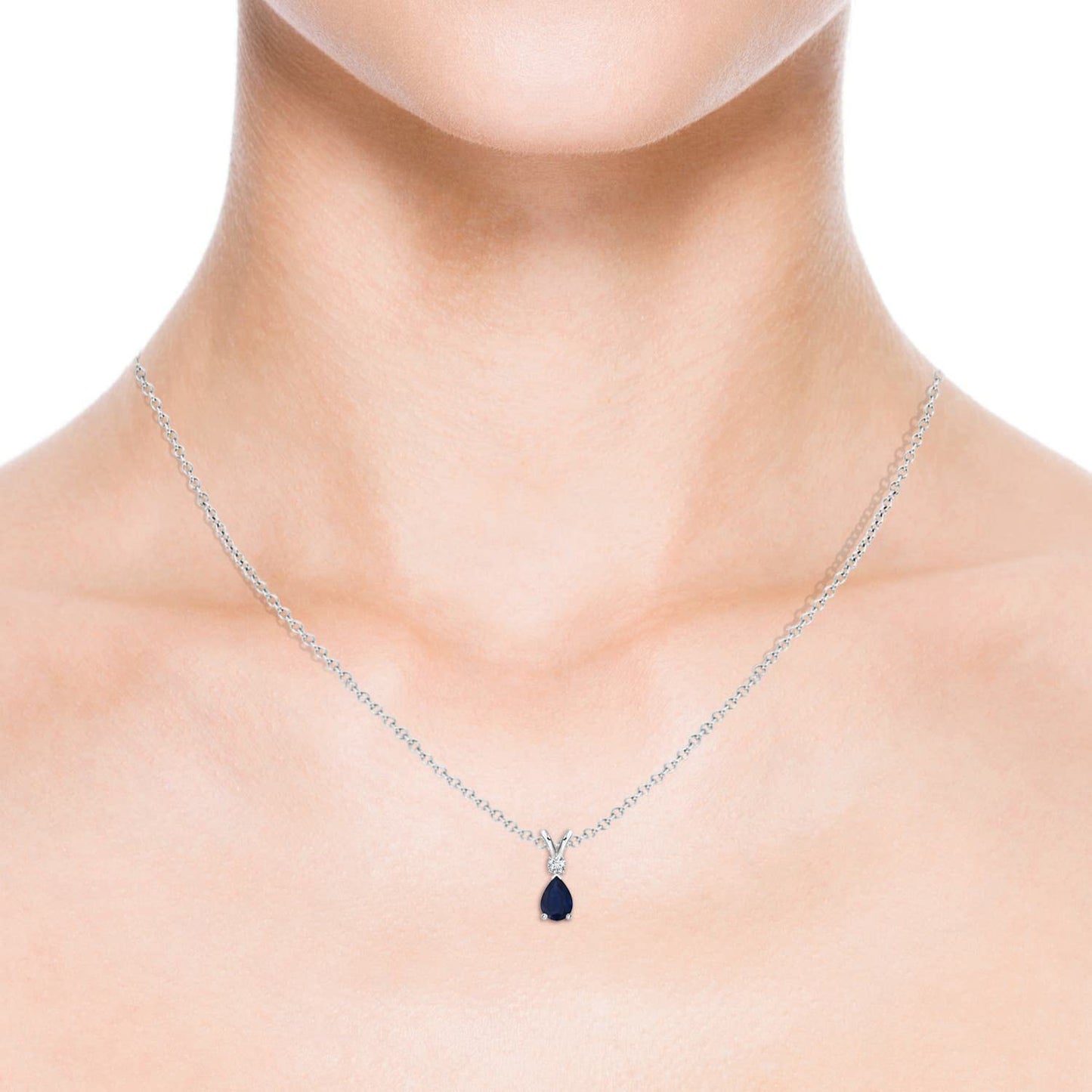 Angara Natural 0.4 Ct Blue Sapphire Solitaire Pendant in Sterling Silver for Women | Pear Blue Sapphire Necklace with Diamond | September Birthday Jewelry Gift | Grade- A | Size- 6x4mm