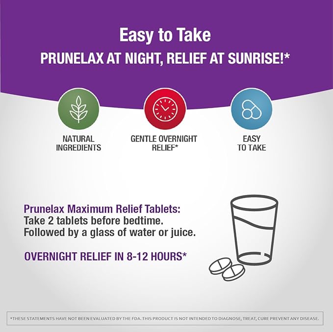 Prunelax Ciruelax Maximum Relief Laxative Tablets with Natural Senna for Occasional Constipation, Senna Extract, Vegan & Gluten-Free, Gentle Overnight Relief - 100ct