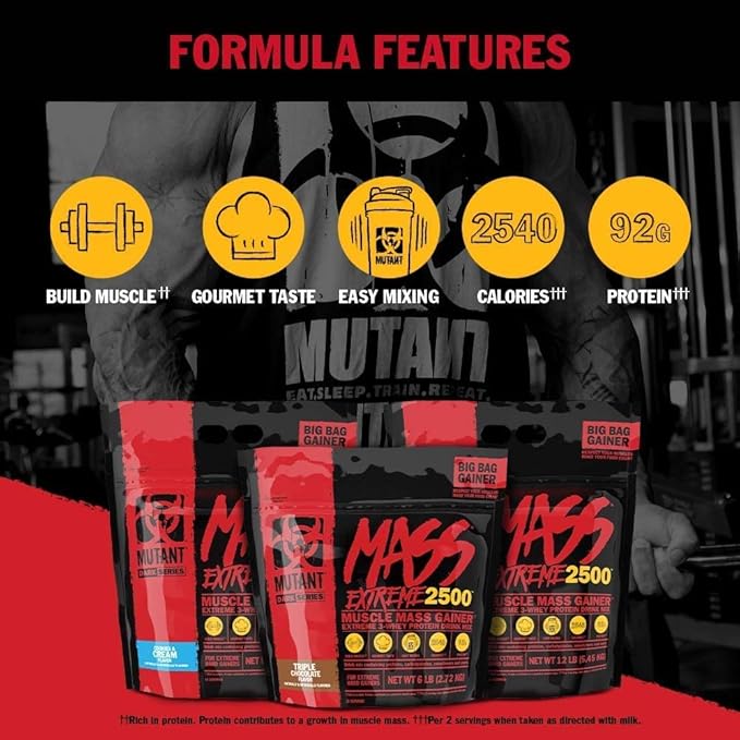 Mutant Mass Extreme Gainer – Whey Protein Powder – Build Muscle Size and Strength – High Density Clean Calories (Jacked Berry Blast, 12 lbs)