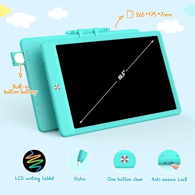 LCD Writing Tablet Doodle Board, Colorful Drawing Pad, Electronic Drawing Tablet, Drawing Pads,Travel Gifts for Kids Ages 3 4 5 6 7 8 Year Old Girls Boys (10.5 inch, Blue&Blue)