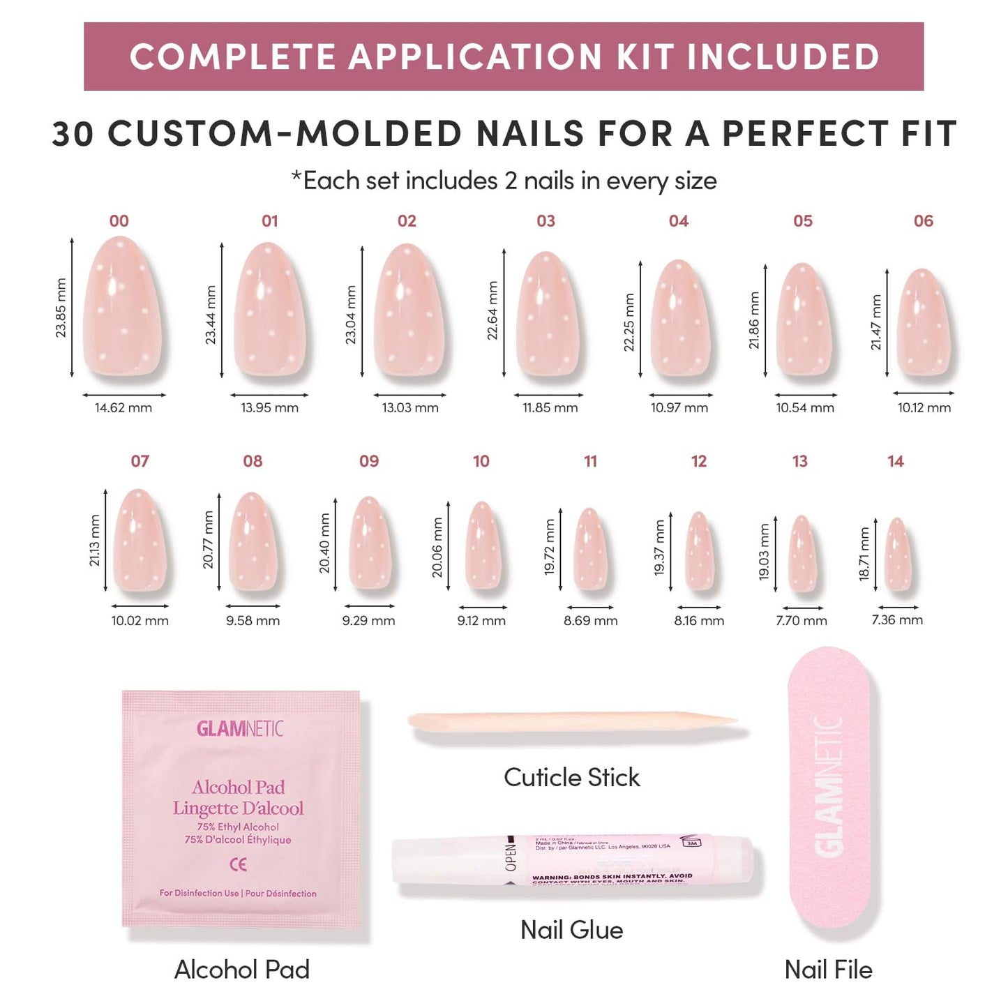 Glamnetic Press-On Nails Bundle - Sugar Glazed & Pinch Me | Medium Oval Fake Nails with White Polka Dots & Glazed Finish | Glazed Short Oval Blush Pink Fake Nails | Durable, Salon-Quality Nail Kits