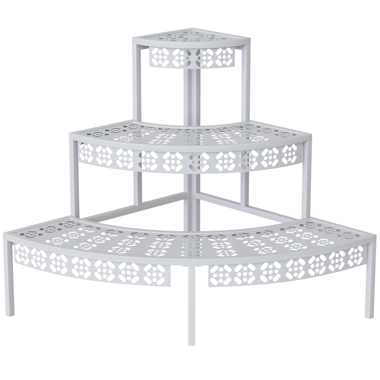 3 Tier Plant Stand Semi-Circular Flower Pot Organizer Rack Quarter Round Plant Display Holder Outdoor Storage Shelves Metal Corner Shelf Planter Shelving Ladder Plant Stand for Indoor Use(White)