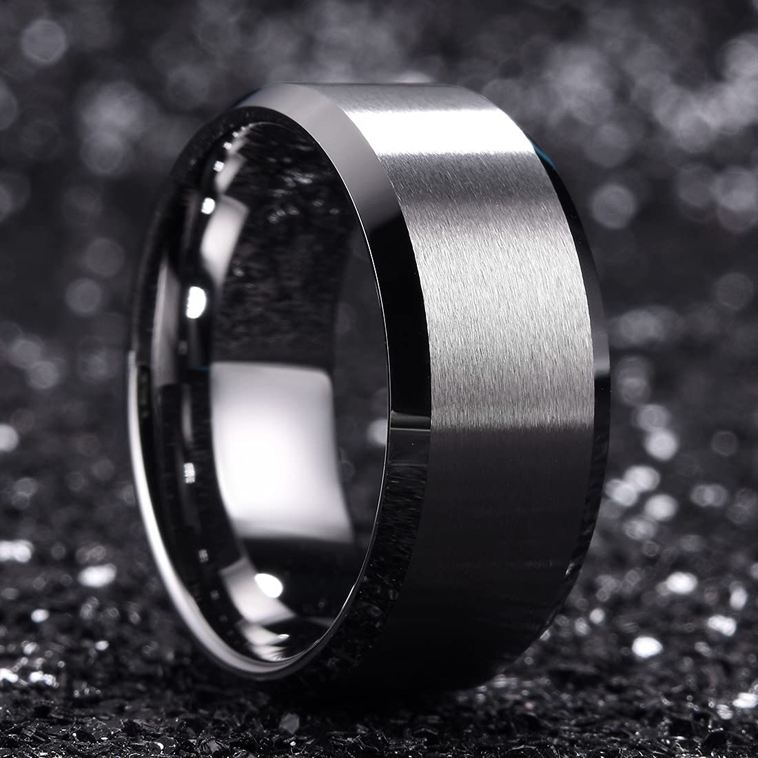 King Will 10mm Silver Men's Wedding Ring - Brushed Matte Finish, Beveled Polished Edge, Comfort Fit Size 9.5