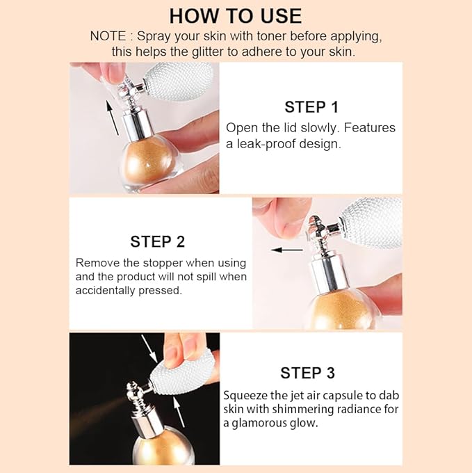 Pearl White Highlighter Spray for Face and Body, Rich Color Loose Shimmer Powder Long Lasting Sparkly Spray High Gloss Makeup for Women Rave Festival Prom Stage Wedding Party, #1