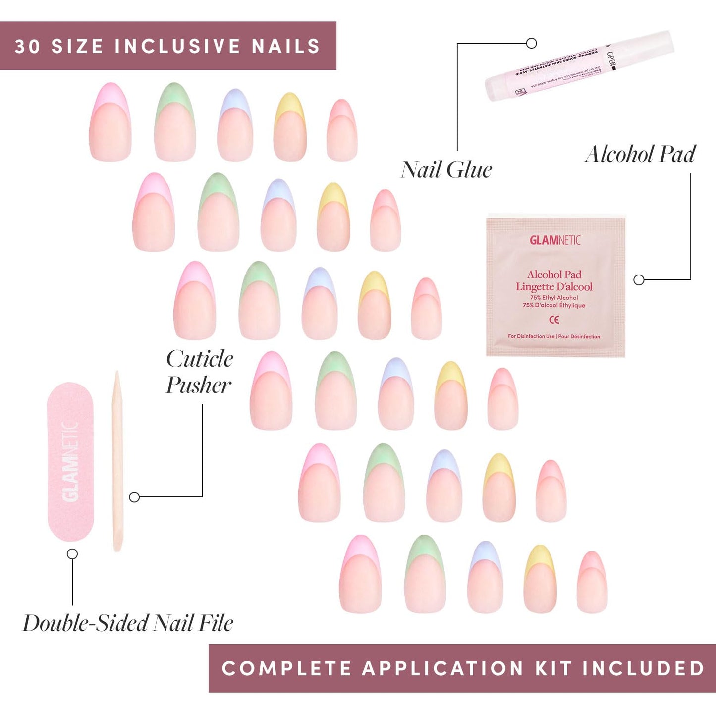 Glamnetic Press-On Nails Bundle - Los Angeles & Confetti | Blush Nude Pink Short Almond Nails in Glazed Finish | Glossy Short Almond Pastel French Tip Nails | Reusable, Salon-Quality Nail Kits