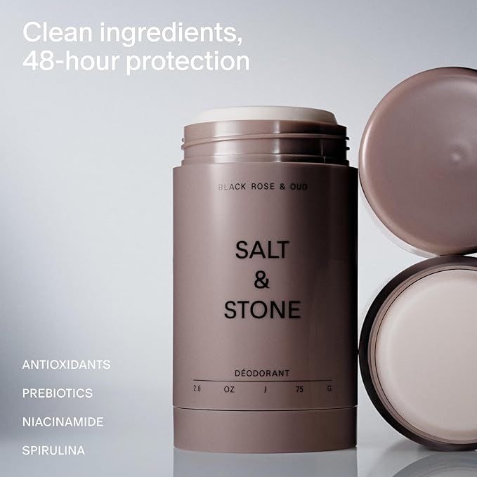 SALT & STONE Deodorant | Extra Strength Natural Deodorant for Women & Men | Aluminum Free with Seaweed Extracts, Shea Butter & Probiotics (Black Rose & Oud - 2.6 fl oz)