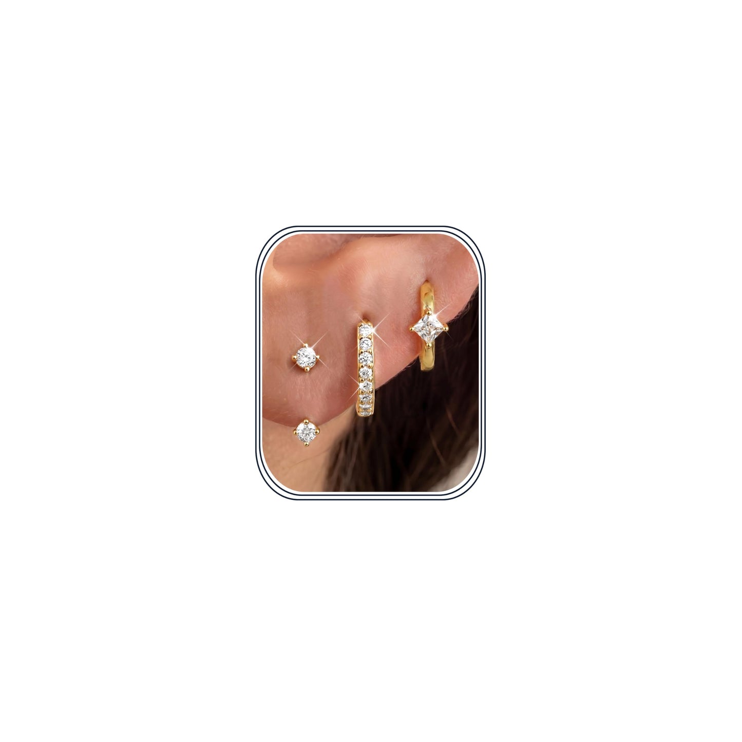 MILACOLATO 925 Sterling Silver Earrings for Women, 14K Gold Plated Small Huggie Hoop Earrings Sets for Multiple Piercing Hypoallergenic Jewelry, CZ Cartilage Earrings Stacks Trendy Jewelry Gifts, 3 Pairs