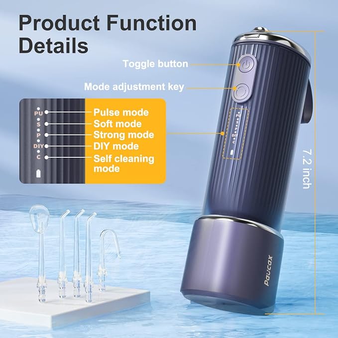 Water Flossers for Teeth - Portable Electric Flosser for Teeth with 4 Modes & 5 Jet Tips Self-Cleaning Function USB Rechargeble IPX7 Cordless Water Flosser