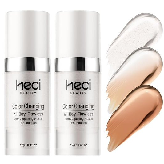 Color Changing Foundation,2 Pack Travel Size, Light Coverage, Improves Uneven Skin Tone, Lightweight & Lasting,Make up for Color Matching Foundation,Nature Finish for Warm Skin 0.42 oz