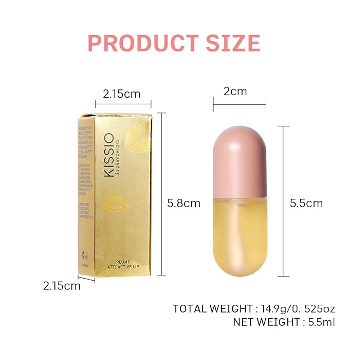 KISSIO Natural Lip Plumper,Lip Plumping Lip Gloss,Lips Plumper Gloss,Lip Plumper,Moisturizing& Reduce Fine Lines 5.5ml For Day Use
