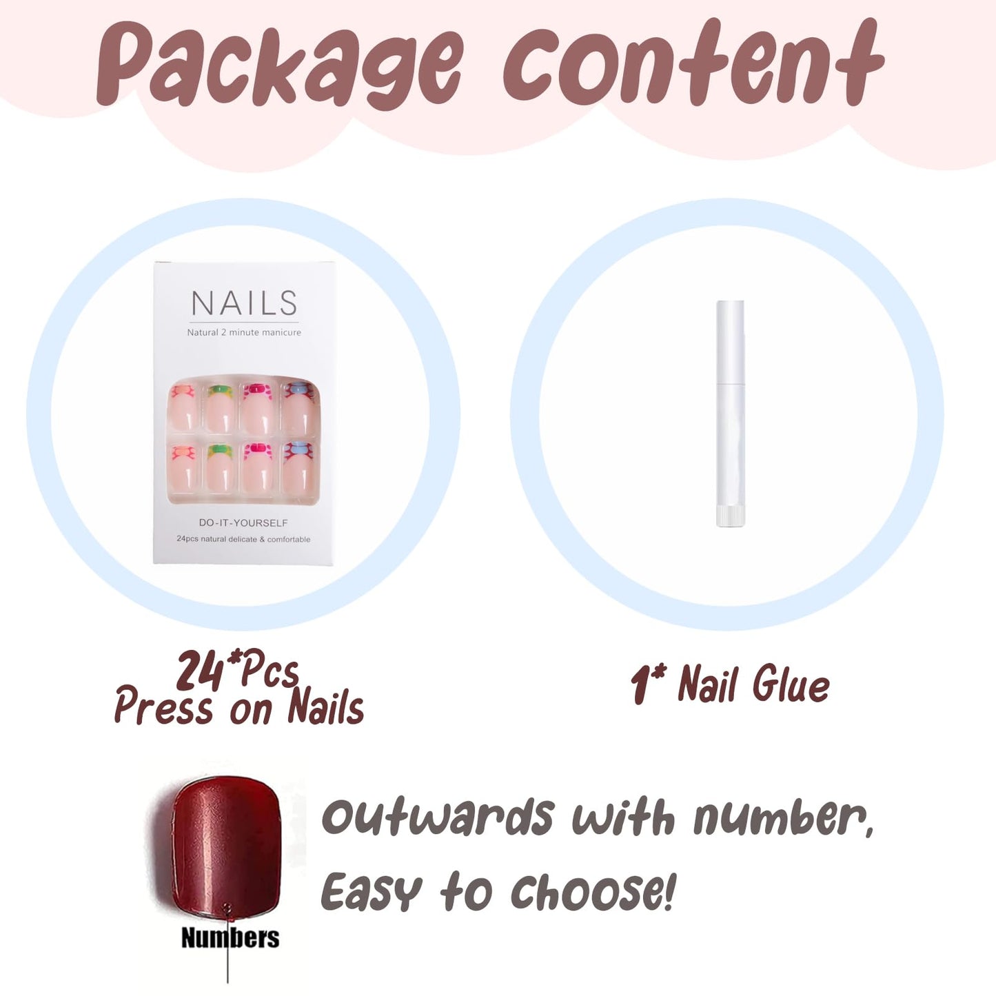 BABALAL French Tip Press on Nails Medium Square Fake Nails Colorful Glue ons Nails Crocodile Pattern Design Acrylic Nails 24Pcs Squoval Full Cover False Nails