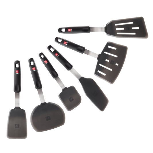 DI ORO Silicone Turner Spatula Set - Forever Warranty - Kitchen Spatulas for Nonstick Cookware - 600°F Heat-Resistant & BPA Free - Flexible & Thin Flippers for Turning Eggs & Pancakes (6 Piece, Black)