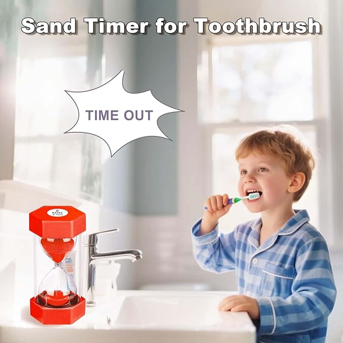 Hourglass Sand Timer 5 Minute, Plastic Hexagon Hourglass Sand Clock 5 Min, Reloj De Arena 5 Minutos,Unbreakable Colorful Hour Glass Sandglass for Classroom Games Kitchen (Red)