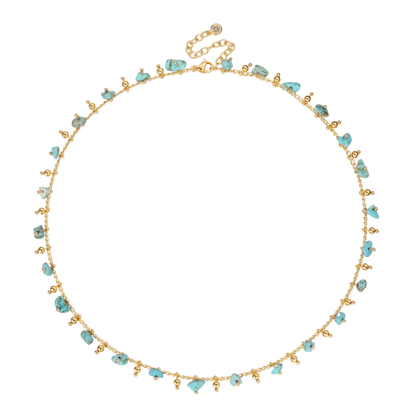 MTMY Beaded Necklaces for Women 14K Gold Plated Dainty Colorful Green/Rose Beaded Pearl Choker Necklace Delicate Boho Choker Necklace Jewelry Gift (beads turquoise)