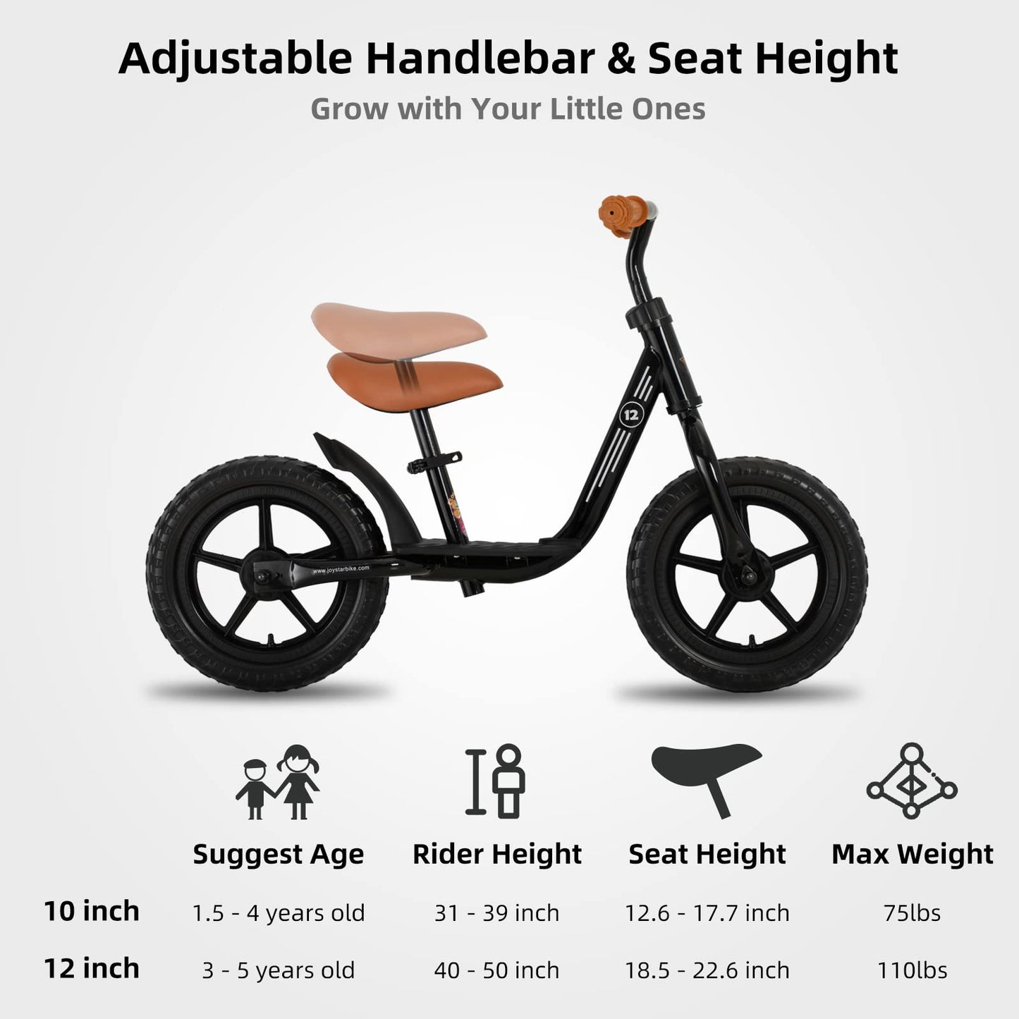 JOYSTAR 10 Inch Toddler Balance Bike 2 Year Old Push Bicycle with Footrest Glider Bikes Toddler Bike No Pedal Bicycle for Baby Birthday Gifts for 2-4 Boys Black