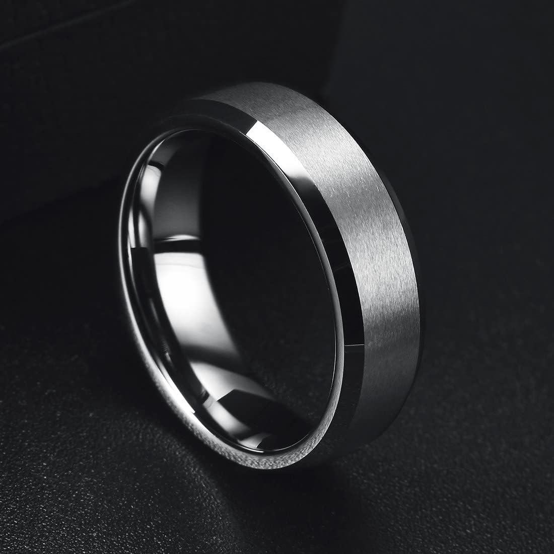 King Will 6mm Men's Silver Wedding Ring - Brushed Matte Surface, Beveled Polished Edge, Comfort Fit Size6
