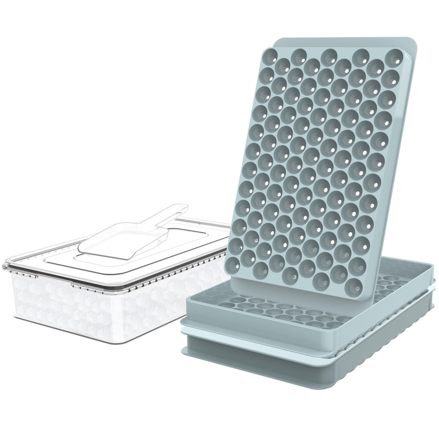 WIBIMEN Mini Ice Cube Trays, 0.55” Tiny Pebble Ice for Iced Coffee & Cocktails, Fast Chill, Easy Twist Release, Stackable with Lid & Storage Bin (2 Pack, Blue)