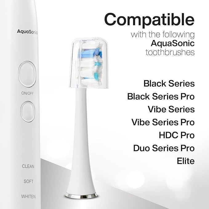 AquaSonic Proflex Replacement Brush Heads | ADA Accepted | for Whiter Teeth & Gum Care | Compatible with Many AquaSonic Toothbrush Handles (8 Pack White)
