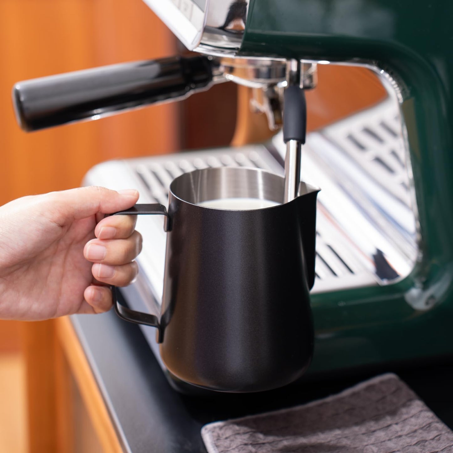 2 Pack Matte Black Milk Frothing Pitcher, 12oz/350ml & 20oz/600ml Espresso Steaming Pitcher, Stainless Steel Milk Frother Steamer Cup, Perfect for Espresso Coffee Cappuccino Latte Art