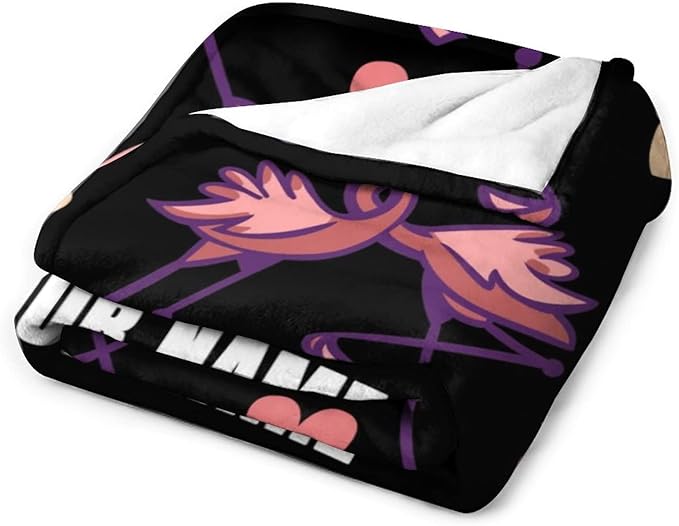 Custom Flamingo Throw Blanket Gifts with Name - 40 x 50 Inches Funny Throws for Kids - Black Fluffy Fuzzy Plush Blankets for Work